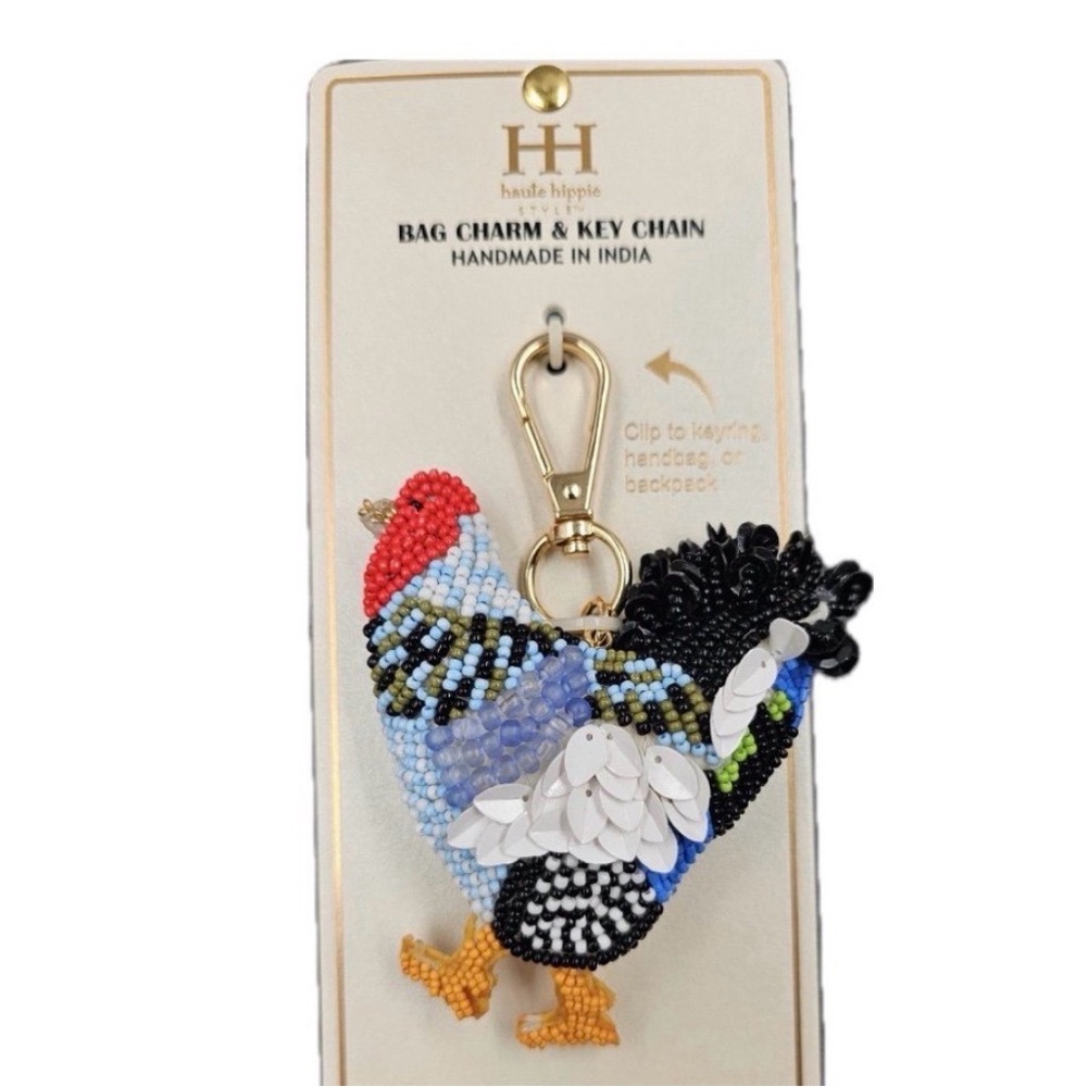 NWT ⚜️💙⚜️ Haute Hippie Beautiful Rooster Bag Charm Keychain - Picture 4 of 14